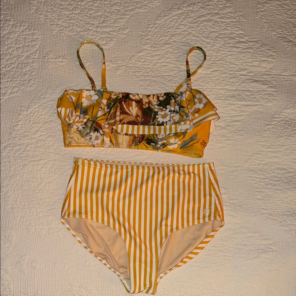 Albion Yellow Floral and Striped Bikini
